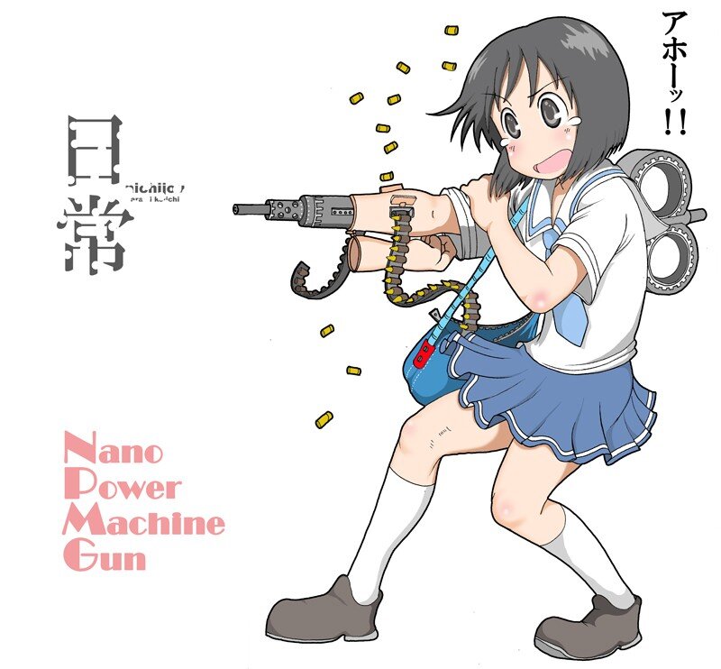 Anime Girl with Machine Gun — White, Action, Machine Gun