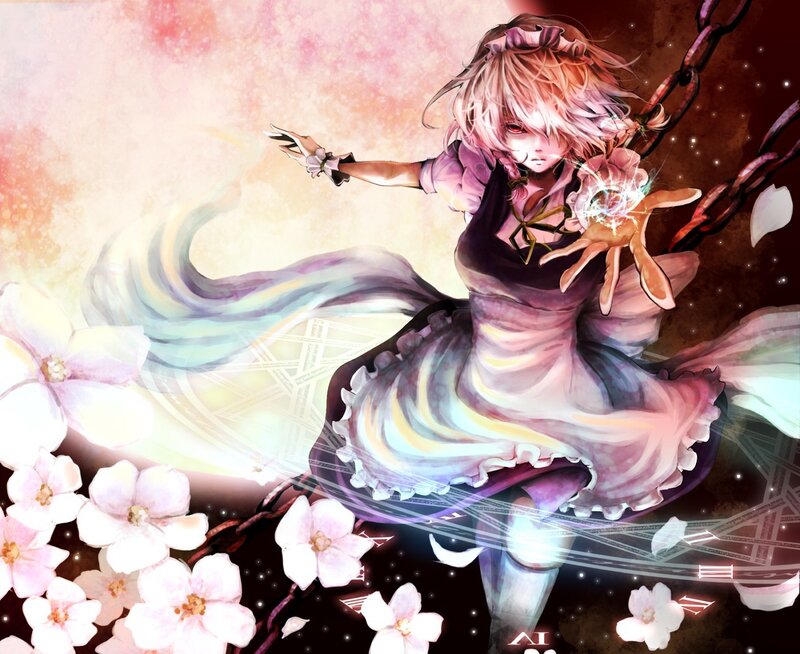 Anime girl with magic and flowers
