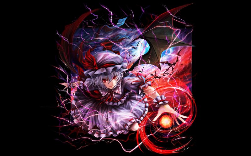 Anime Girl with Magic — Black, Dramatic, Night