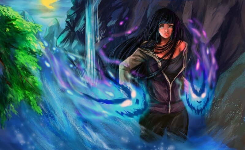 Anime Girl with Magic — Blue, Dramatic, Night, Digital Art