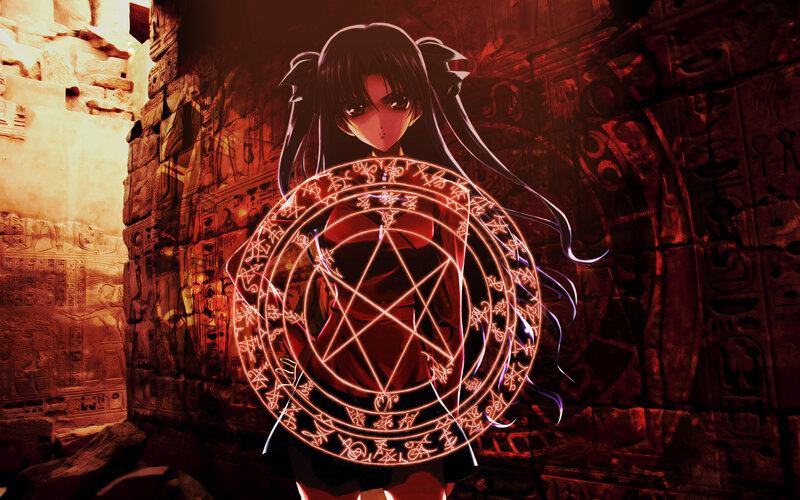 Anime Girl with Magic Circle — Red, Dramatic, Magic Circle