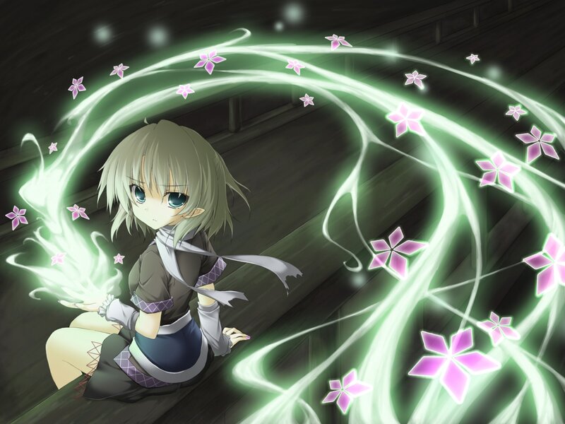 Anime Girl with Magic — Green, Magical, Night