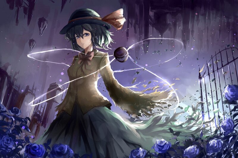 Anime girl with magic in a garden