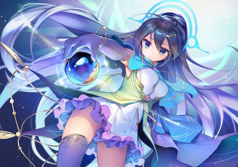Anime Girl with Magic Orb — Blue