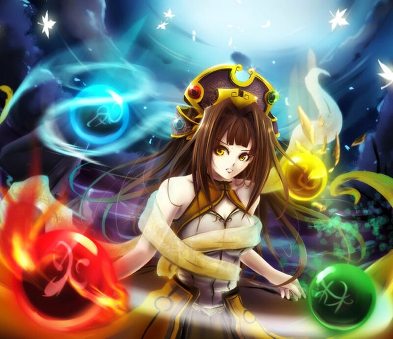 Anime Girl with Magic Orbs — Blue