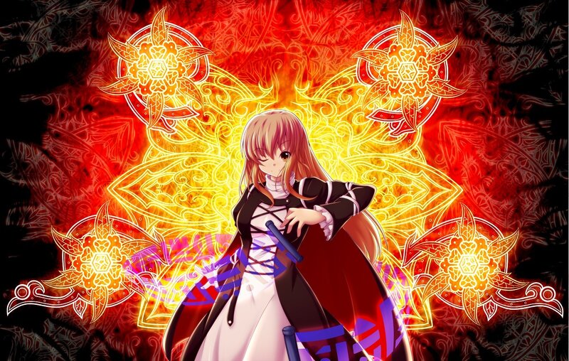 anime girl with magic symbols