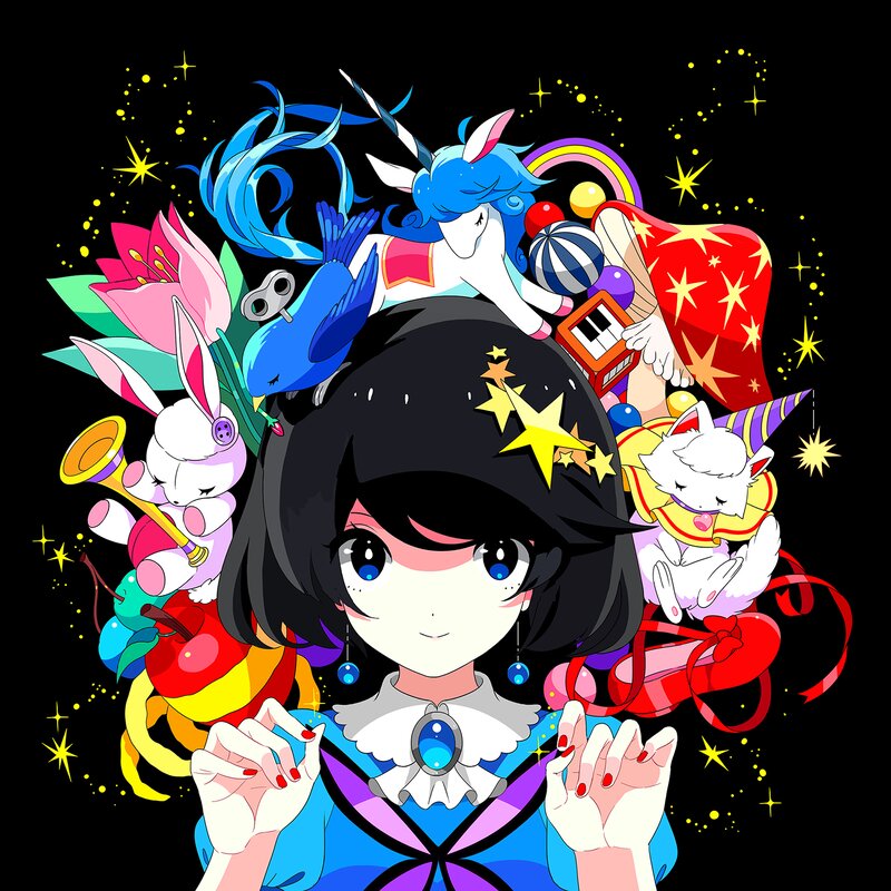 Anime Girl with Magical Creatures — Black