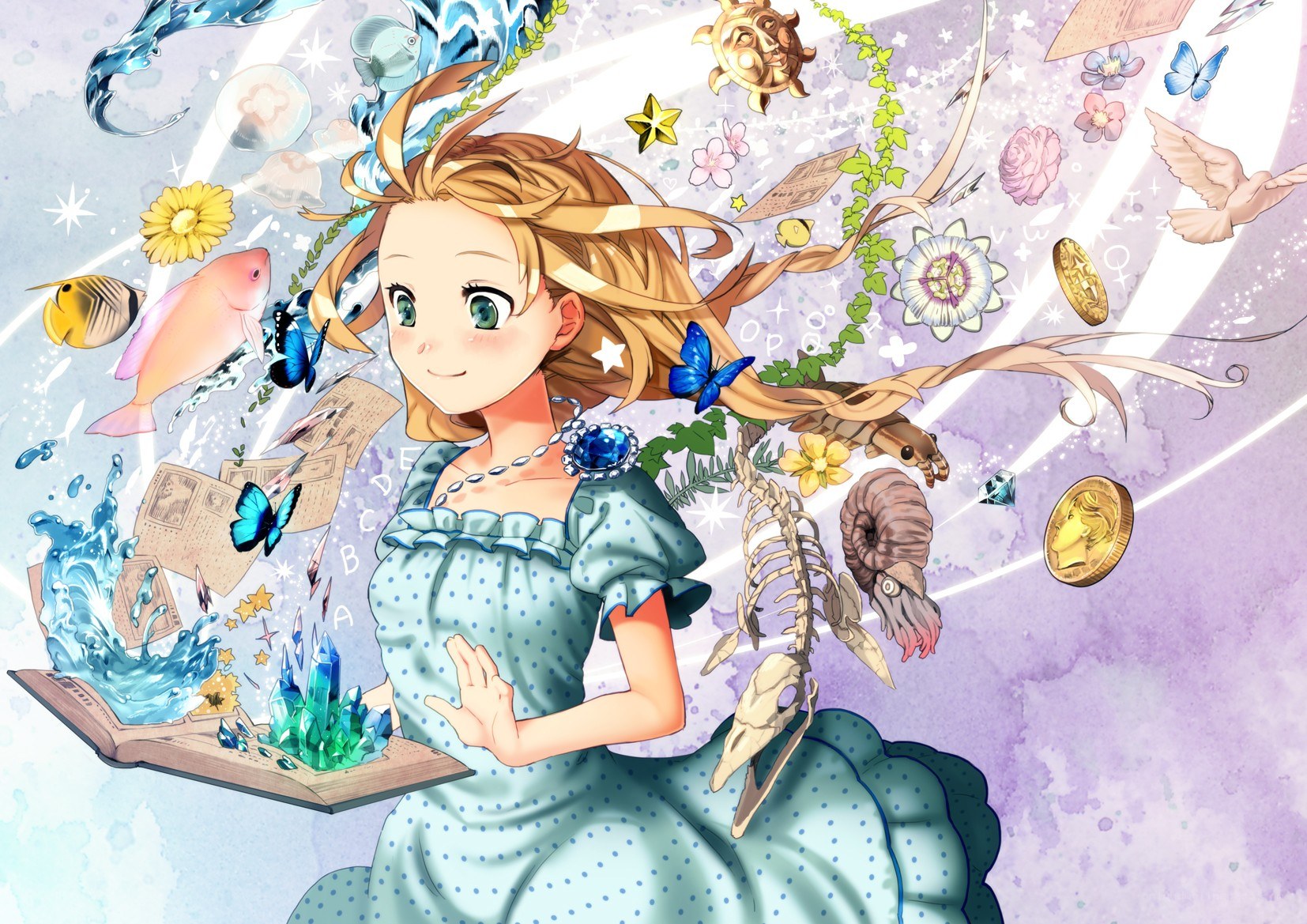 anime girl with magical creatures