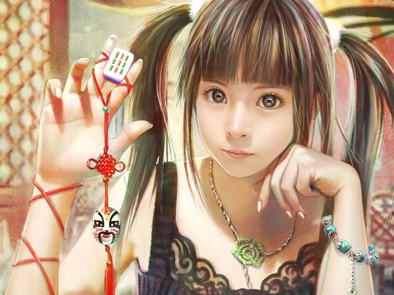 Anime girl with mahjong charm