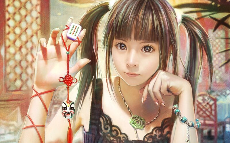 anime girl with mahjong charm