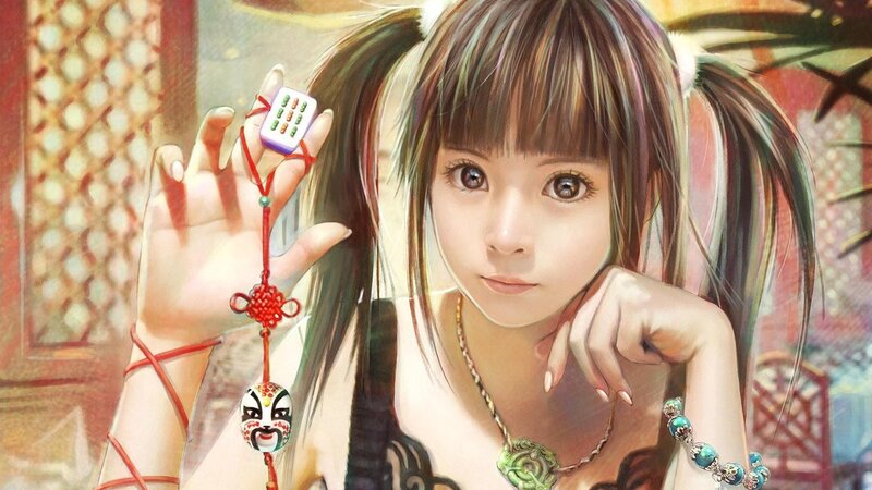 Anime girl with mahjong charm