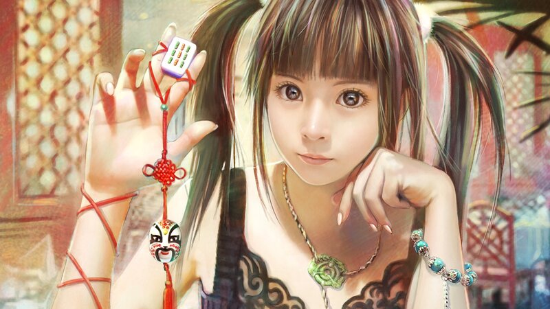 Anime girl with mahjong charm