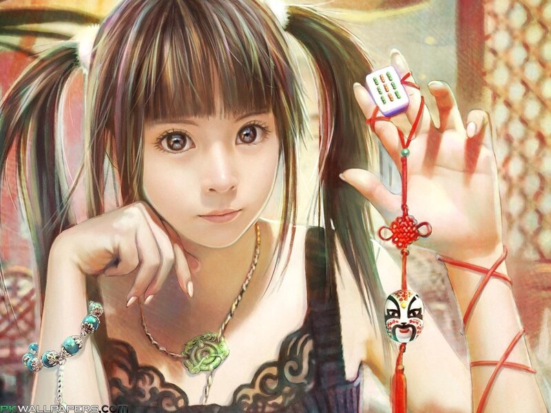 Anime girl with mahjong charm