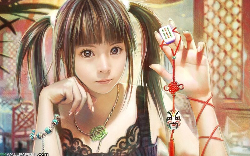anime girl with mahjong charm