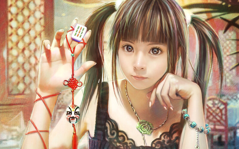 Anime girl with mahjong charm