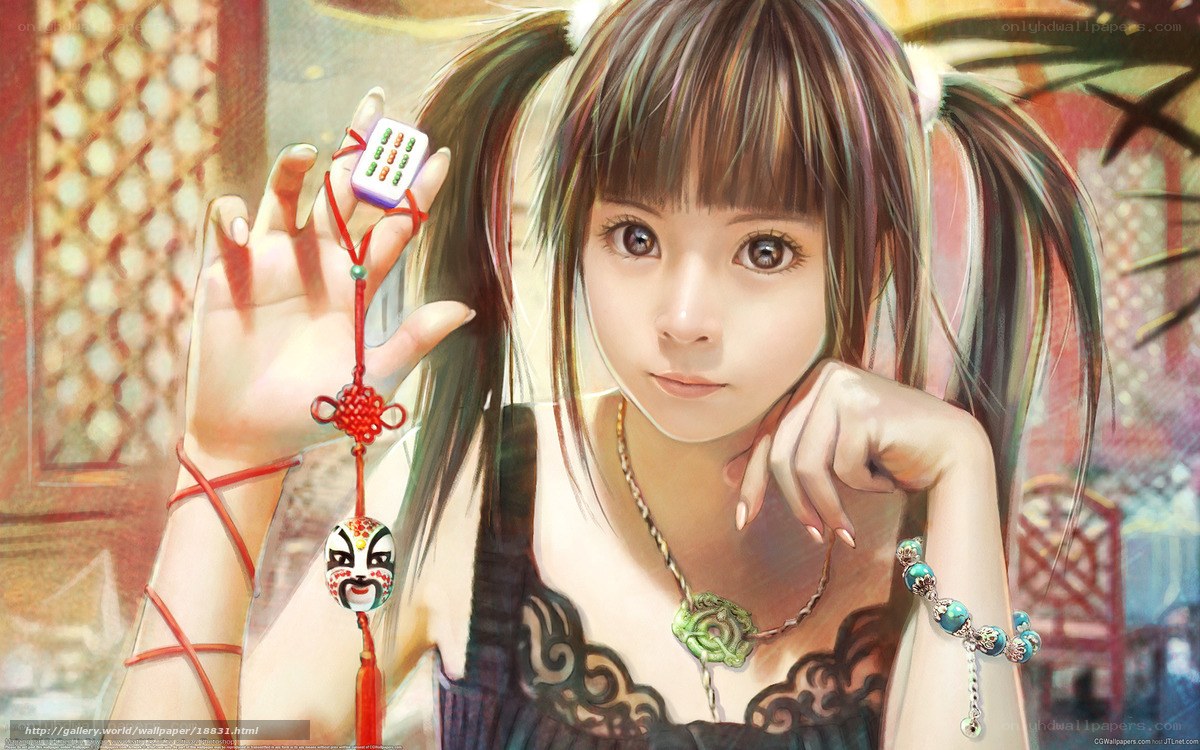 Anime girl with mahjong charm