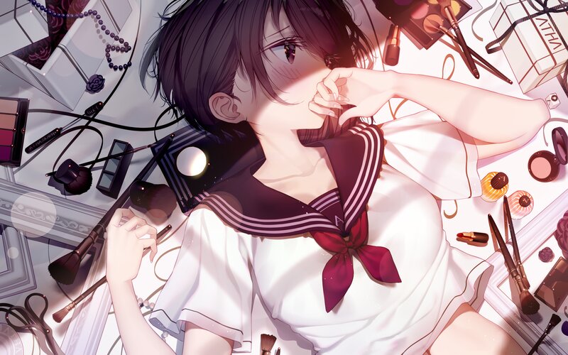 Anime Girl with Makeup — White