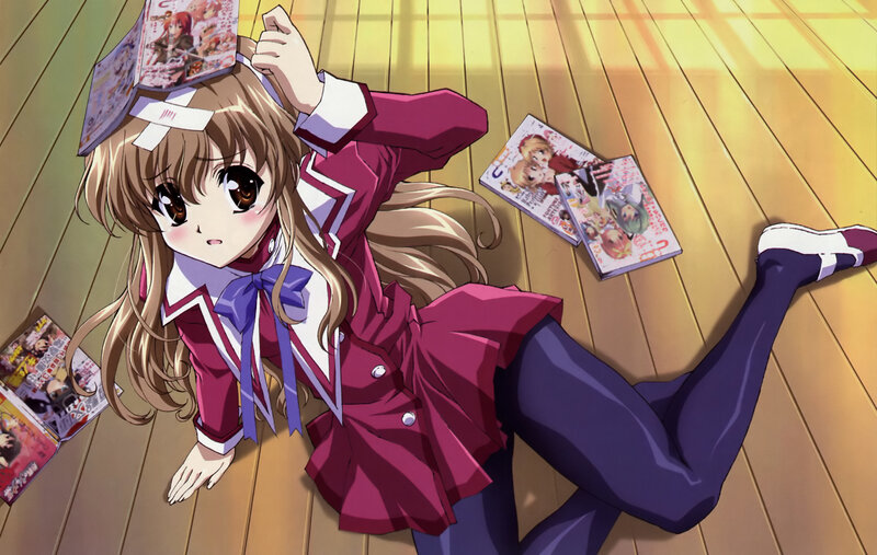 anime girl with manga on floor