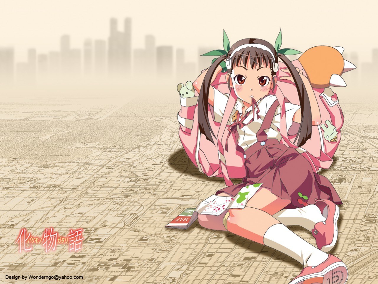 Anime girl with map and backpack