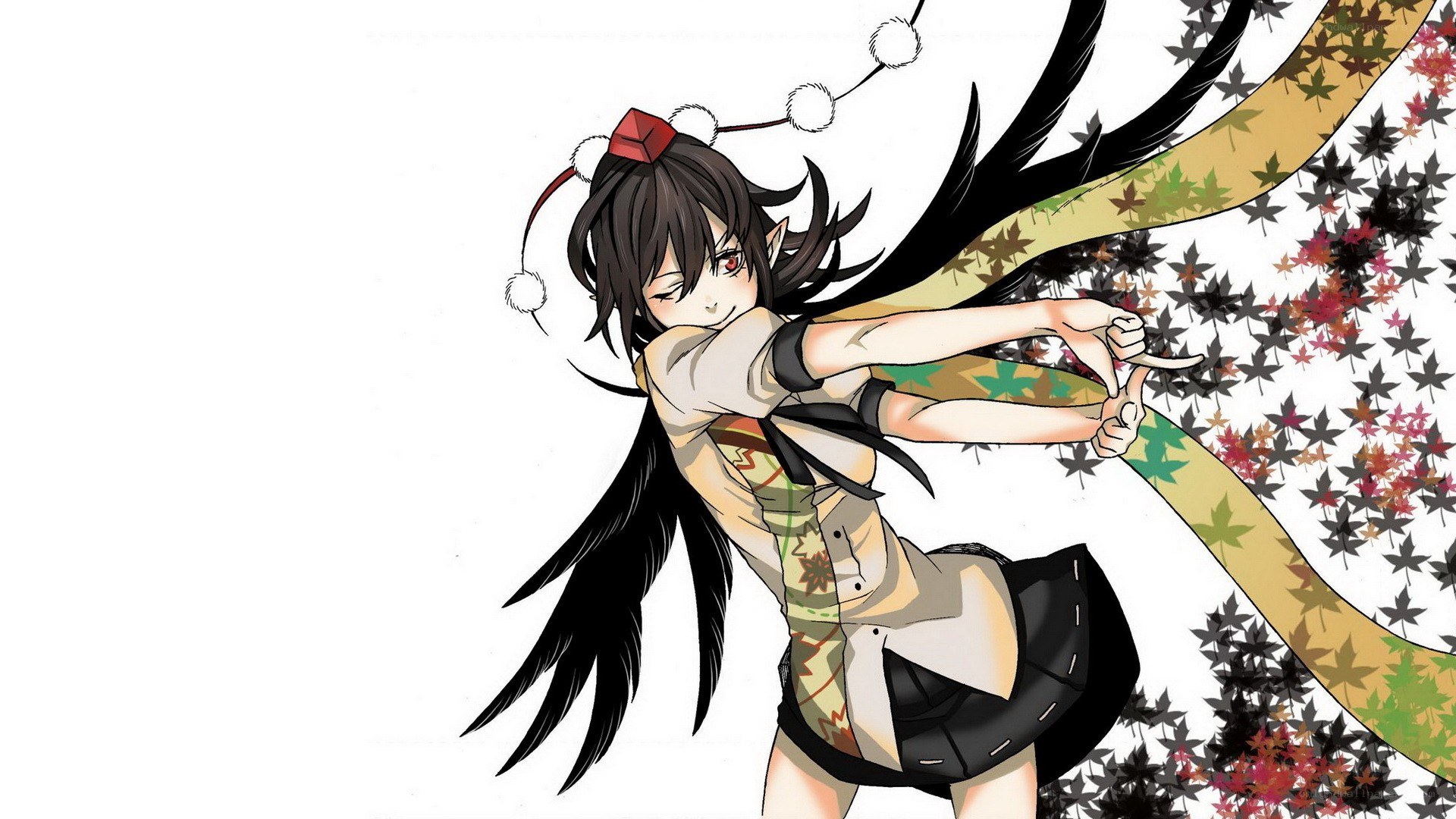 anime girl with maple leaf background