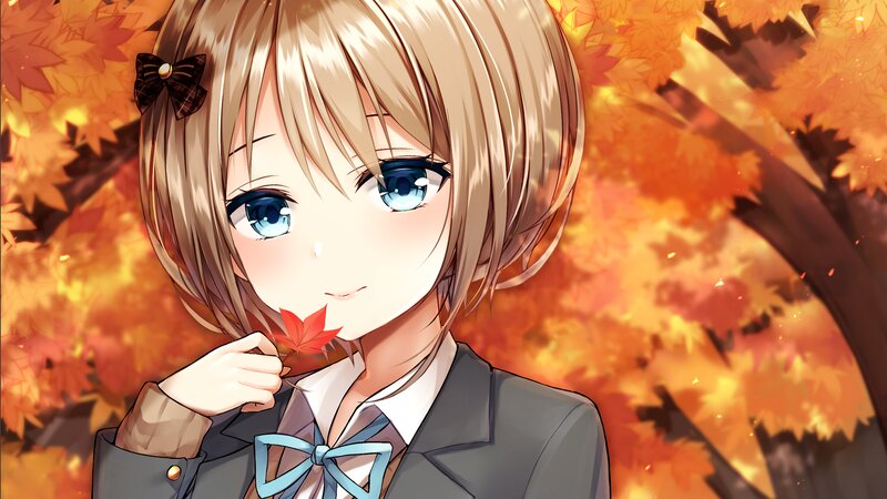 Anime Girl with Maple Leaf — Orange, Serene