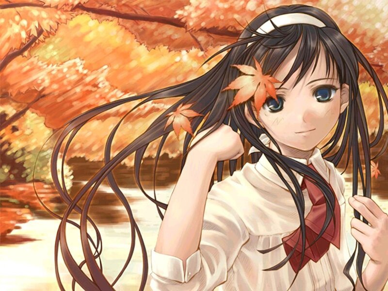 Anime Girl with Maple Leaf — Orange