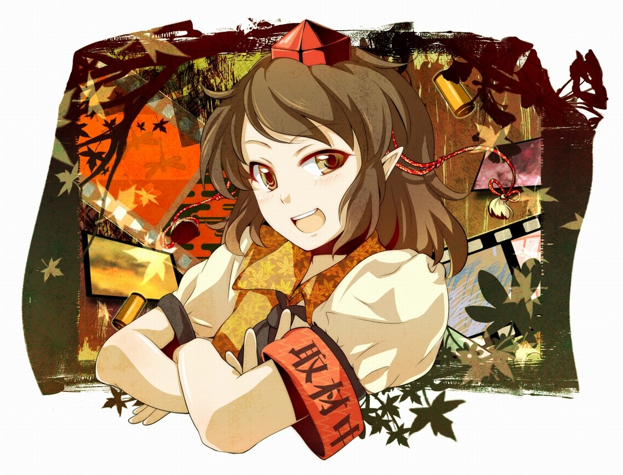 anime girl with maple leaf theme