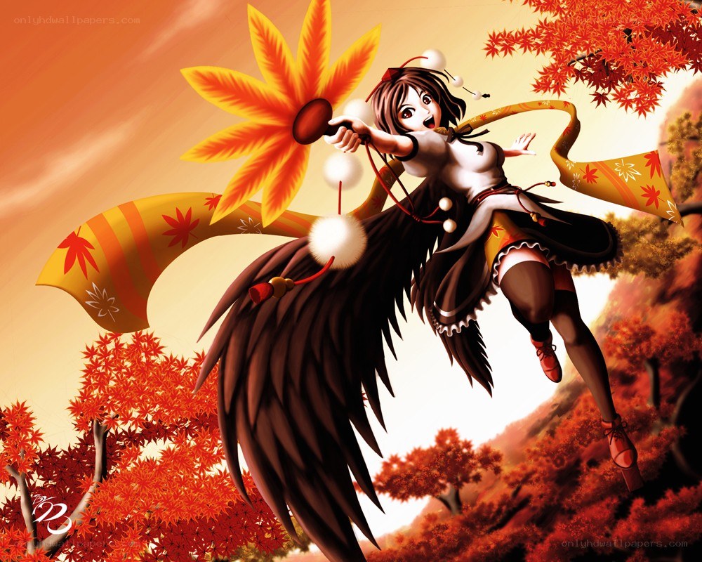 Anime girl with maple leaf weapon