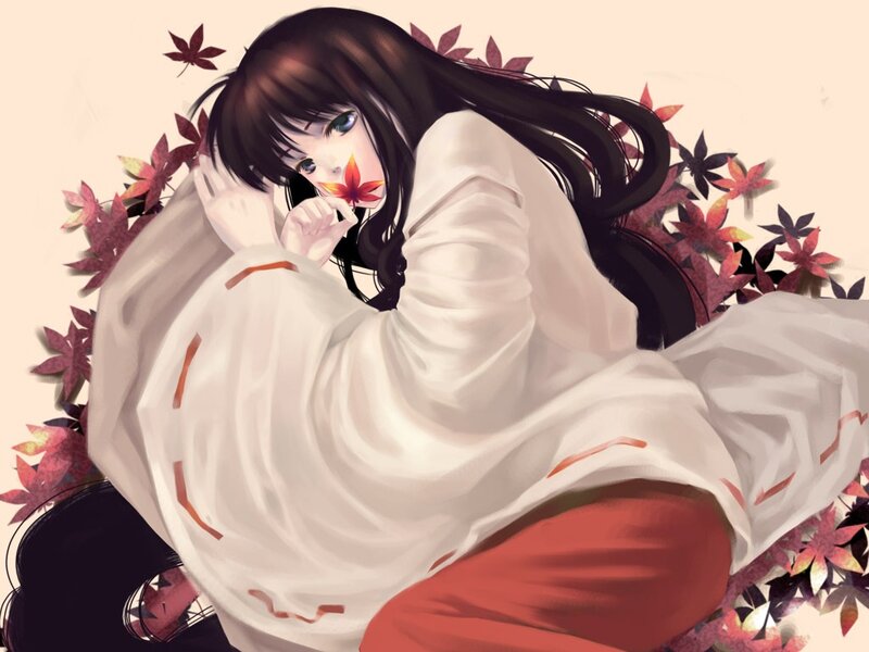 Anime Girl with Maple Leaf — White