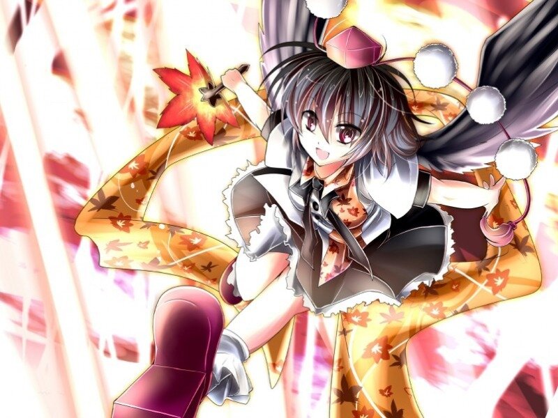 Anime Girl with Maple Leaf — Yellow
