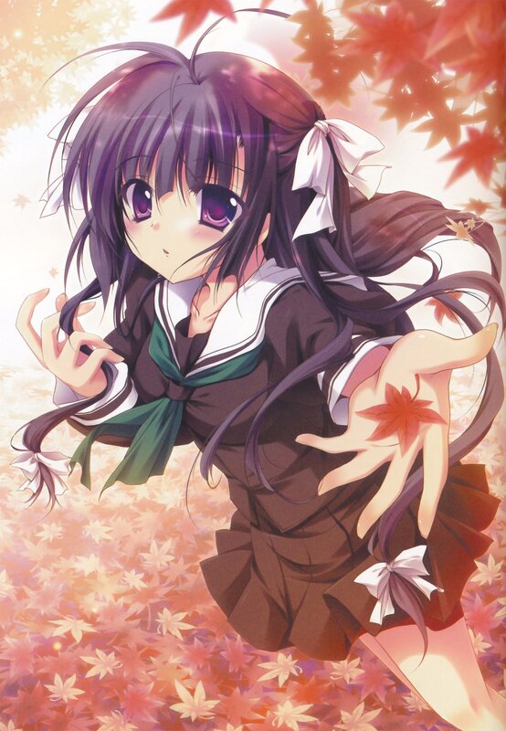 anime girl with maple leaves