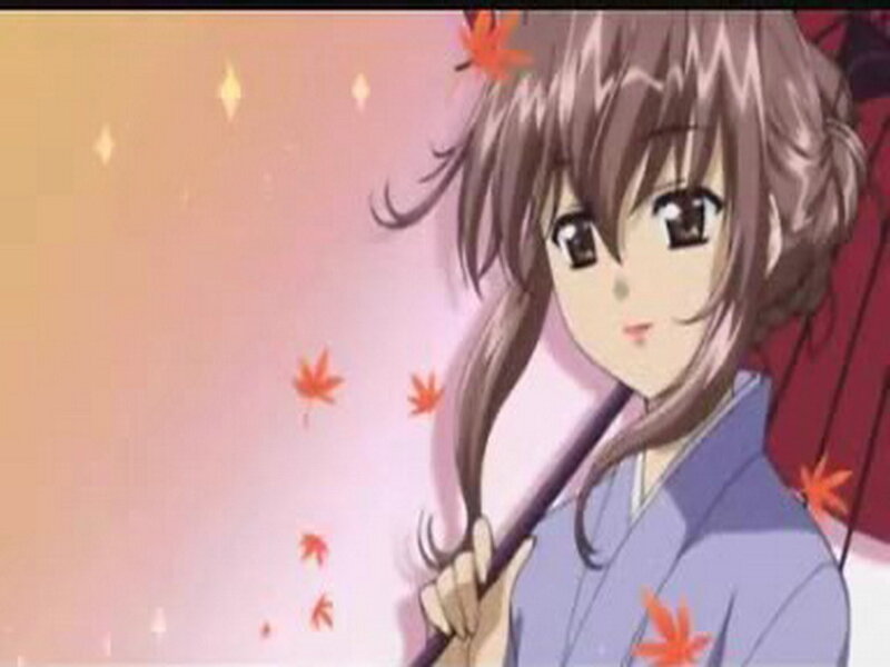 anime girl with maple leaves