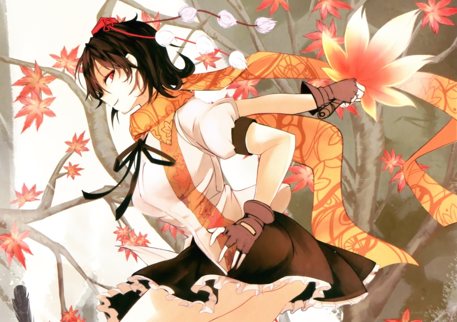 anime girl with maple leaves
