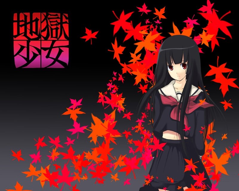 Anime Girl with Maple Leaves — Black