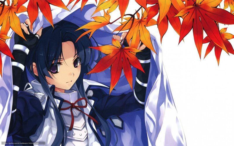 Anime Girl with Maple Leaves — Blue, Calm