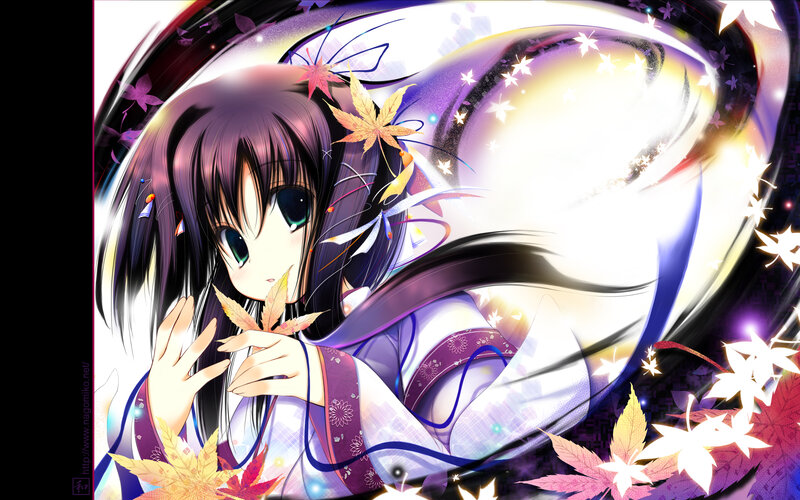 Anime Girl with Maple Leaves — Purple