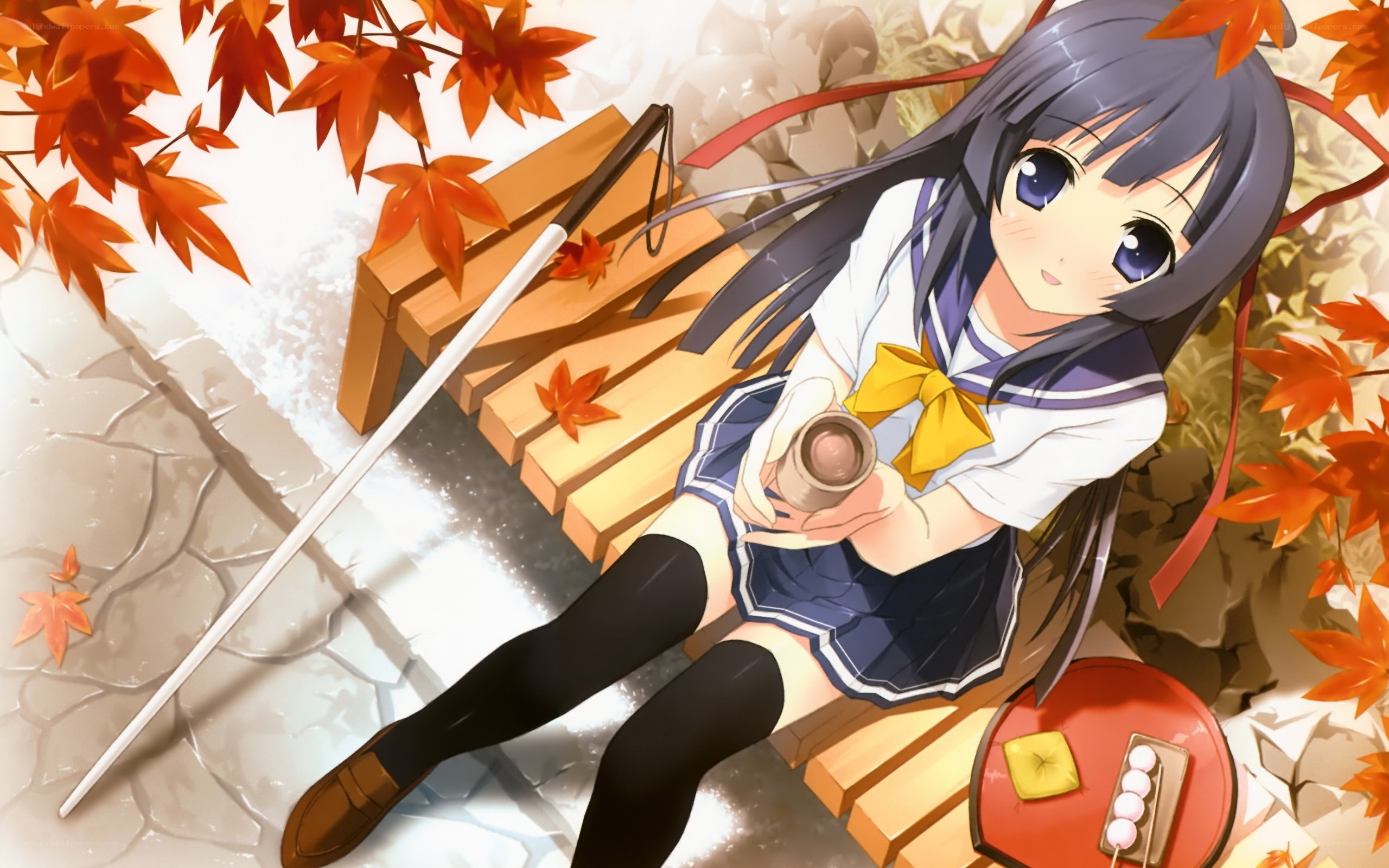 Anime girl with maple leaves