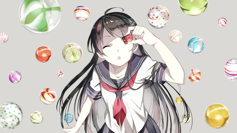 Anime Girl with Marbles — White