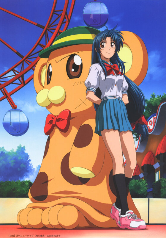 Anime girl with mascot statue