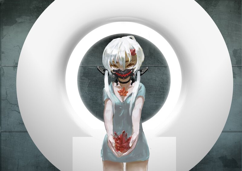 anime girl with mask and crystals