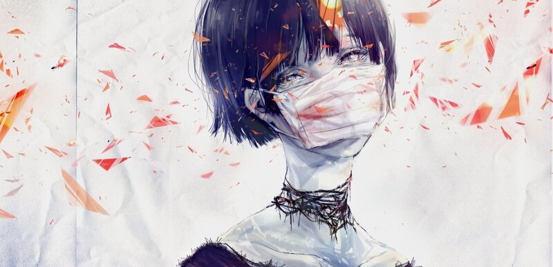 anime girl with mask and debris