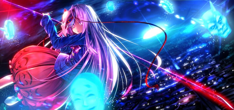 anime girl with mask and staff