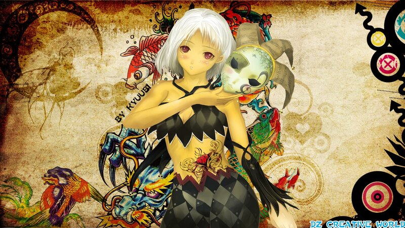 anime girl with mask and tattoos