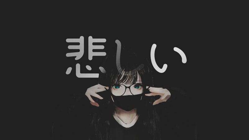 Anime Girl with Mask — Black, Dark, Digital Art, Glasses