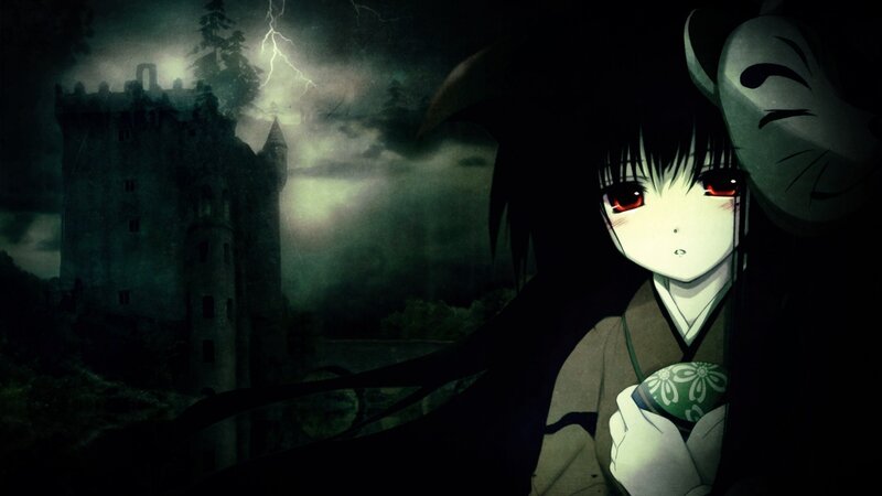 Anime Girl with Mask — Black, Dark, Dramatic