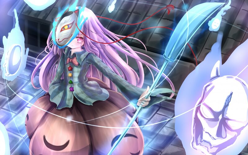 Anime Girl with Mask — Purple, Dramatic, Digital Art
