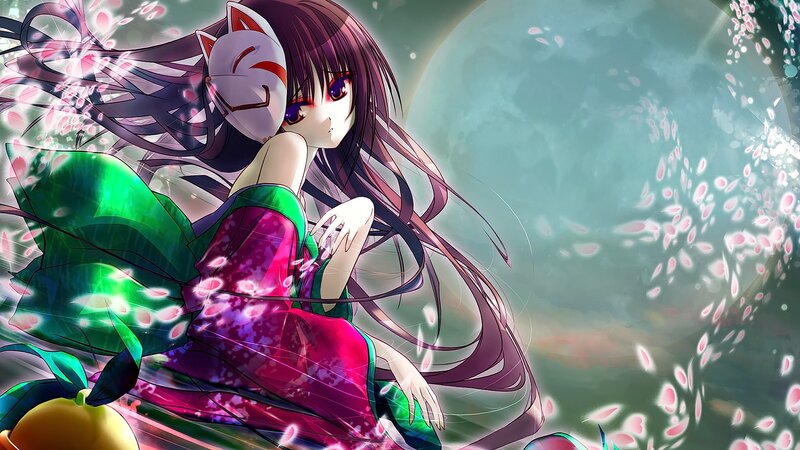 Anime Girl with Mask — Purple, Serene, Night, Digital Art