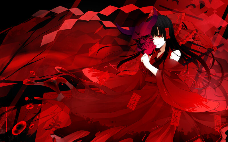 Anime Girl with Mask — Red, Dramatic