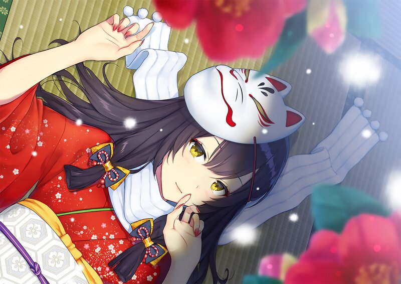Anime Girl with Mask — Red, Playful