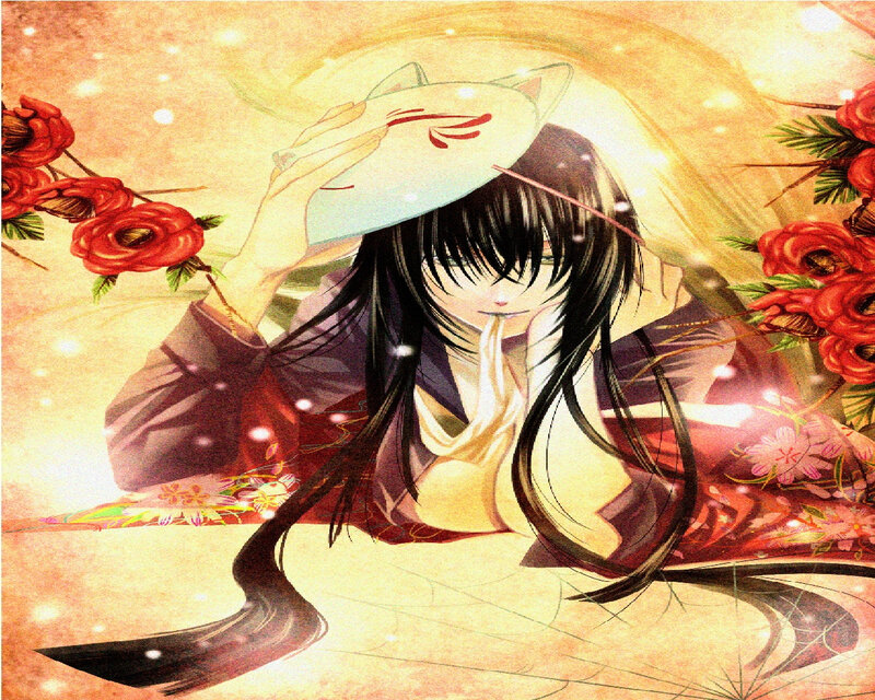 Anime Girl with Mask — Red, Serene